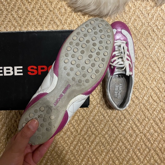 QUILTED BEBE SPORT SNEAKERS in WHITE/FUSCIA. BARBIECORE-STYLE! Size US7.5. - Picture 3 of 5